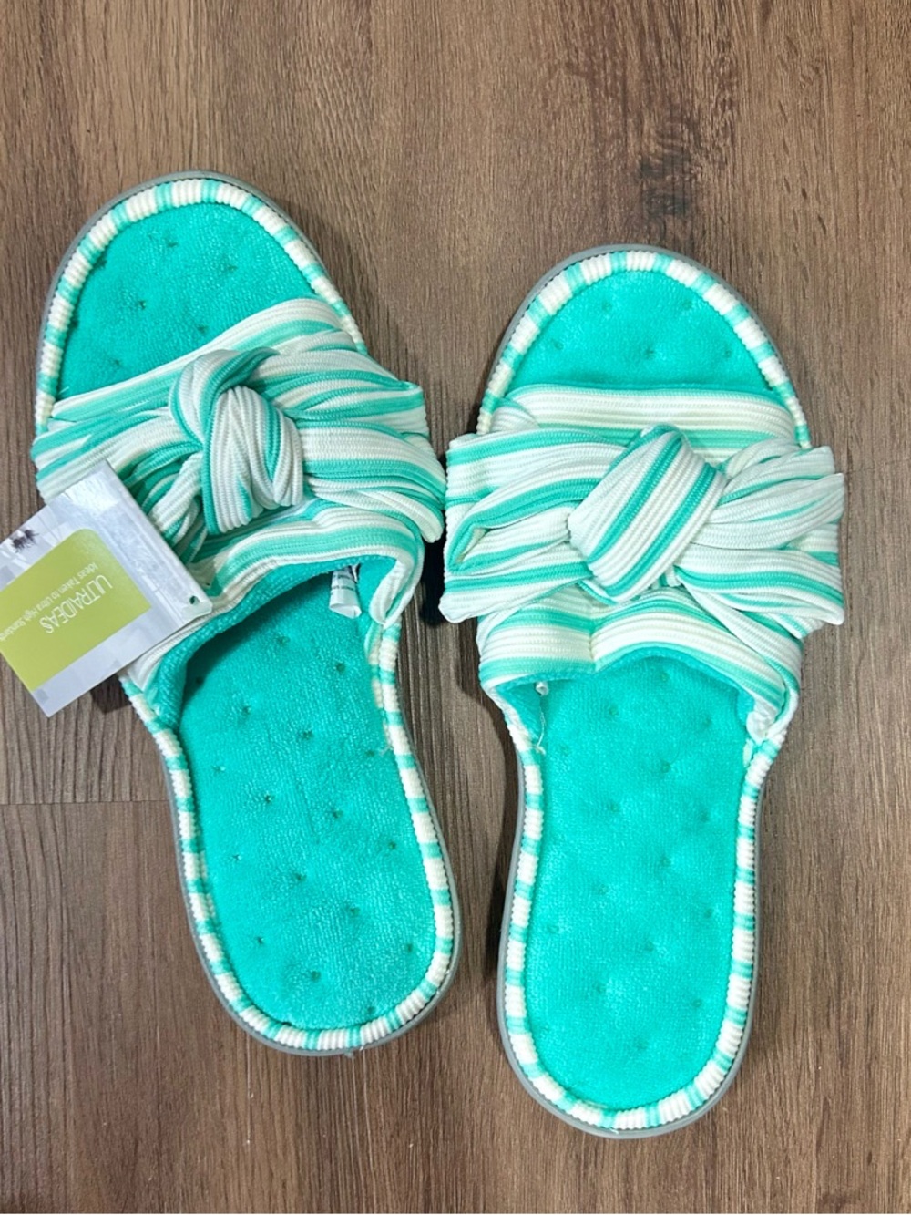 Striped Knot Slide Slippers in Teal for Women